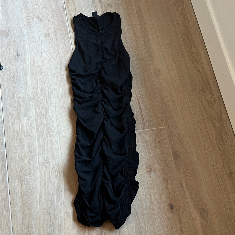 bobi Black Ruched Backless Dress